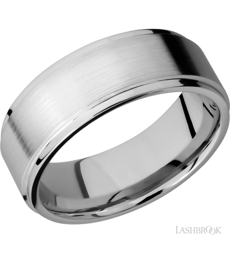 8 mm wide Flat Grooved Edges 14K White Gold band. - Diamonds By Rothschild