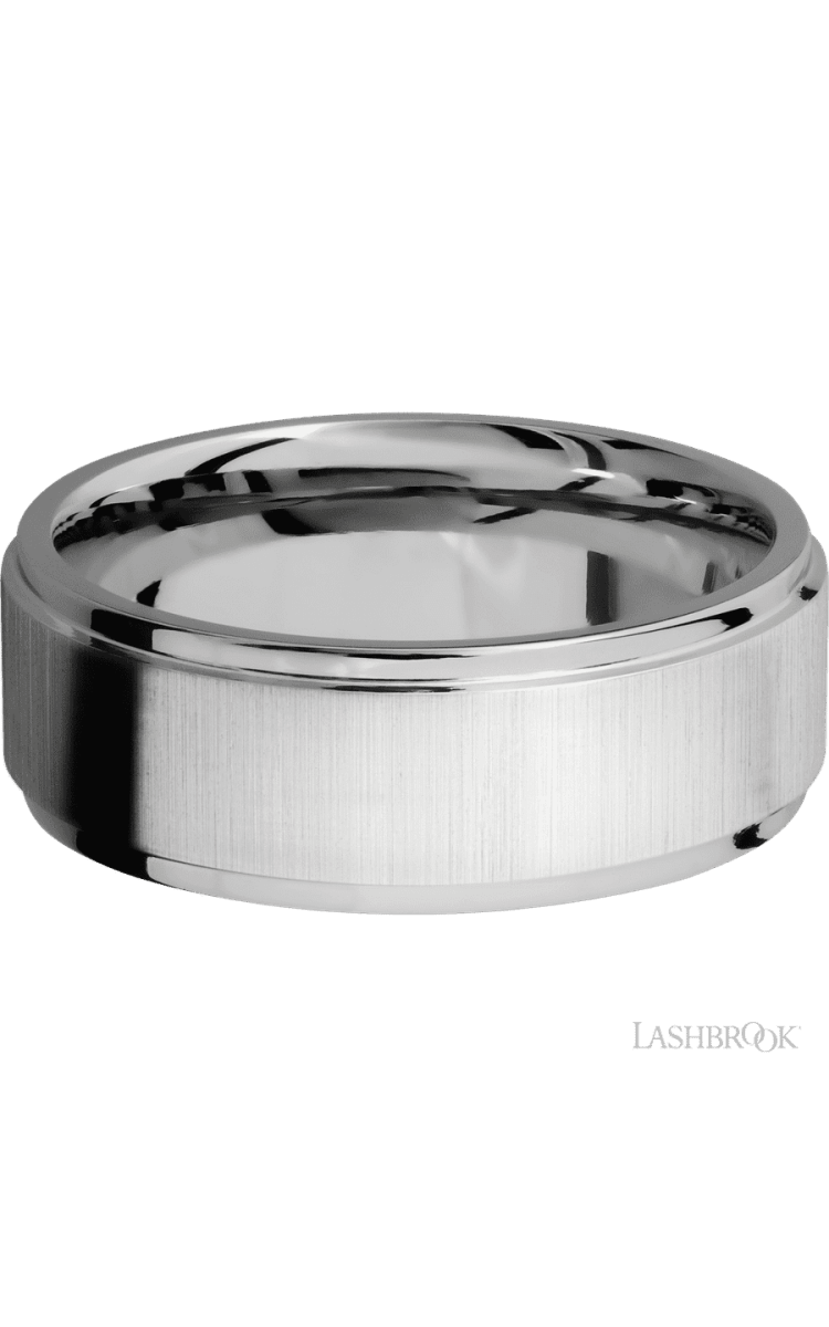 8 mm wide Flat Grooved Edges 14K White Gold band. - Diamonds By Rothschild