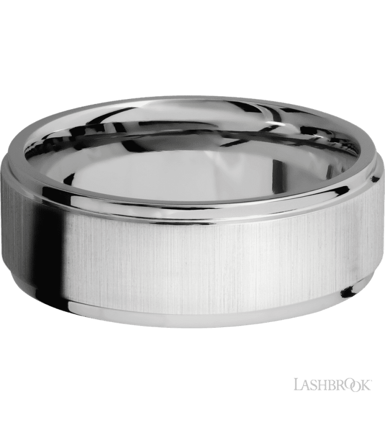 8 mm wide Flat Grooved Edges 14K White Gold band. - Diamonds By Rothschild