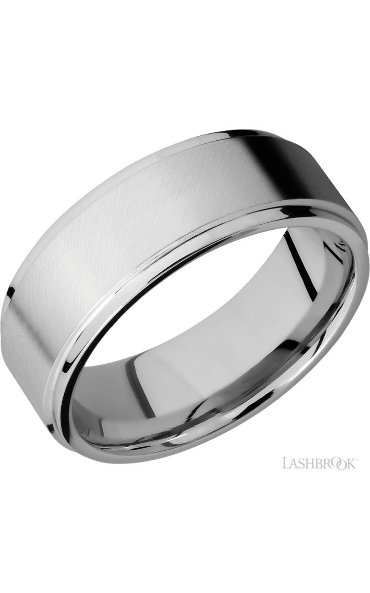 8 mm wide Flat Grooved Edges 14K White Gold band. - Diamonds By Rothschild