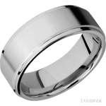 8 mm wide Flat Grooved Edges 14K White Gold band. - Diamonds By Rothschild