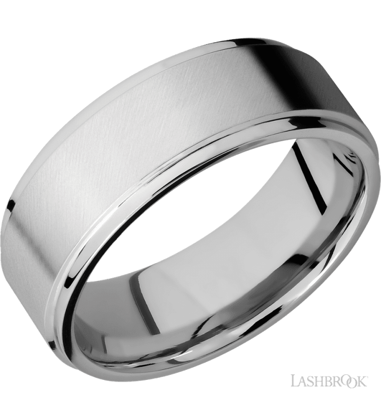 8 mm wide Flat Grooved Edges 14K White Gold band. - Diamonds By Rothschild