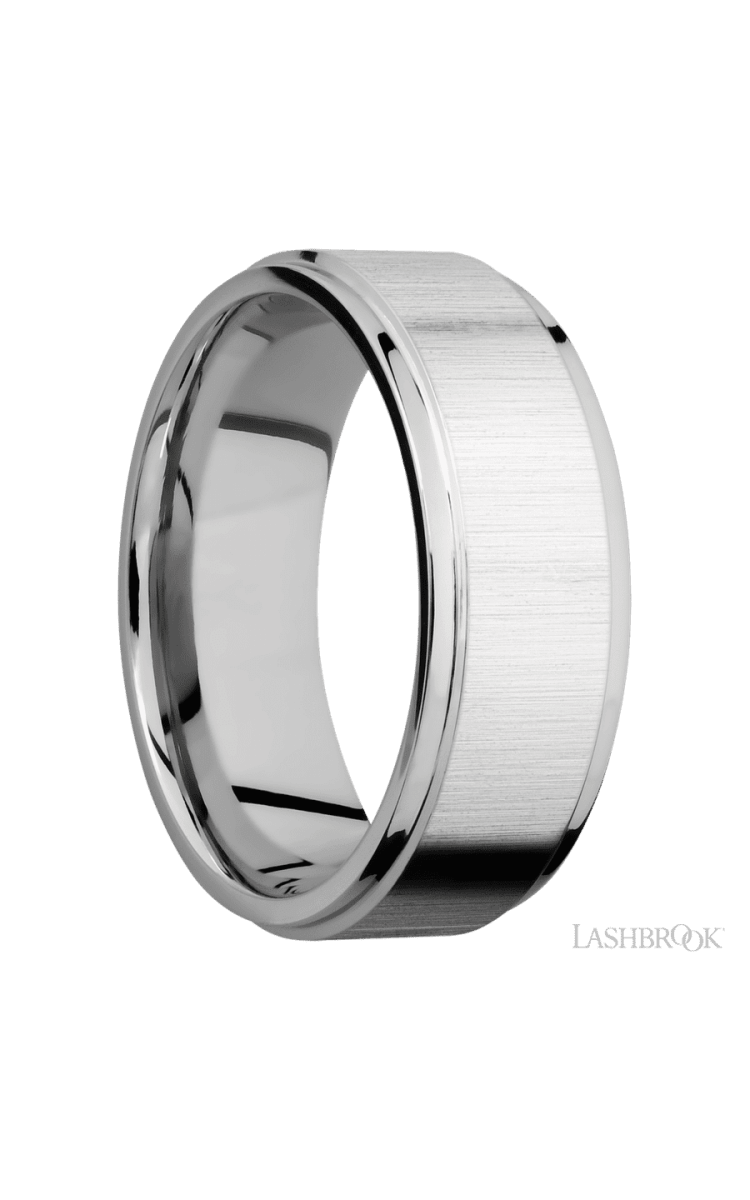 8 mm wide Flat Grooved Edges 14K White Gold band. - Diamonds By Rothschild