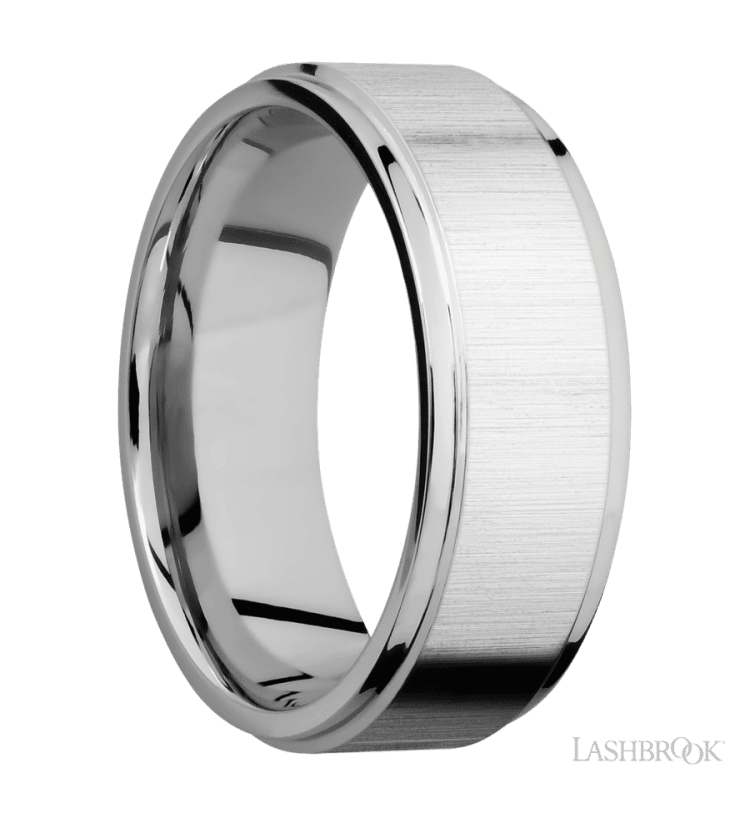 8 mm wide Flat Grooved Edges 14K White Gold band. - Diamonds By Rothschild