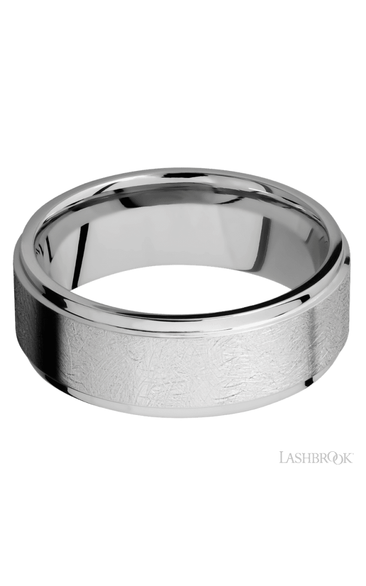 8 mm wide Flat Grooved Edges 14K White Gold band. - Diamonds By Rothschild