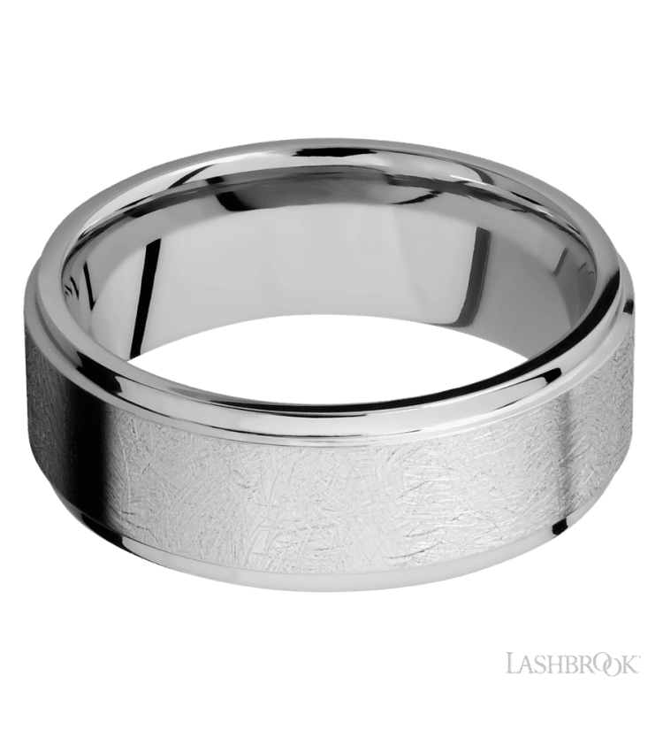 8 mm wide Flat Grooved Edges 14K White Gold band. - Diamonds By Rothschild
