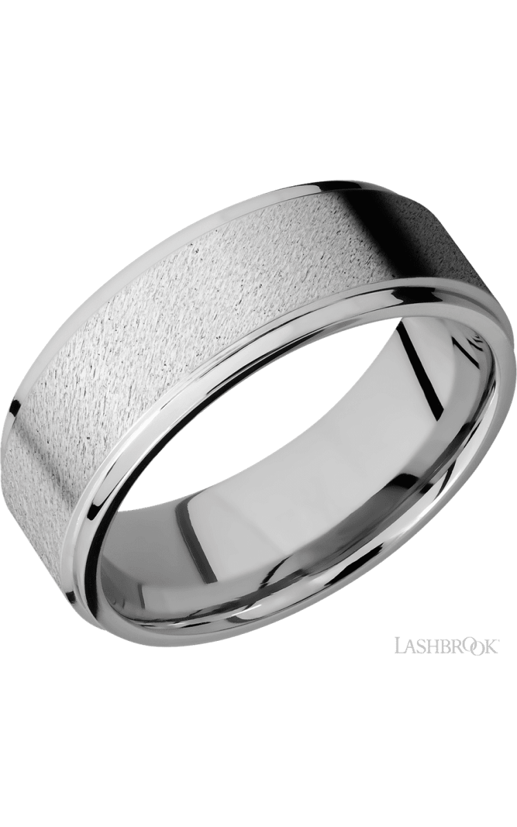 8 mm wide Flat Grooved Edges 14K White Gold band. - Diamonds By Rothschild