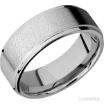 8 mm wide Flat Grooved Edges 14K White Gold band. - Diamonds By Rothschild