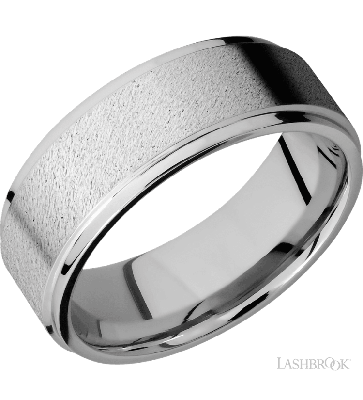 8 mm wide Flat Grooved Edges 14K White Gold band. - Diamonds By Rothschild