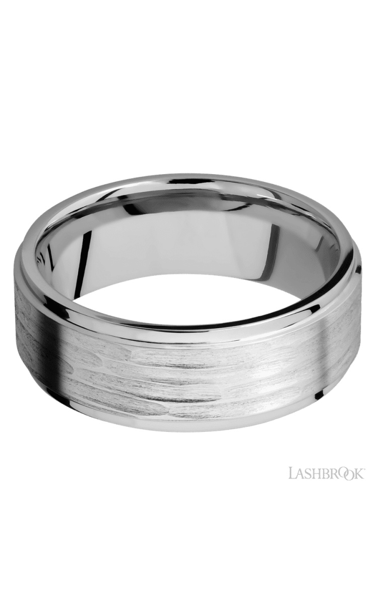 8 mm wide Flat Grooved Edges 14K White Gold band. - Diamonds By Rothschild