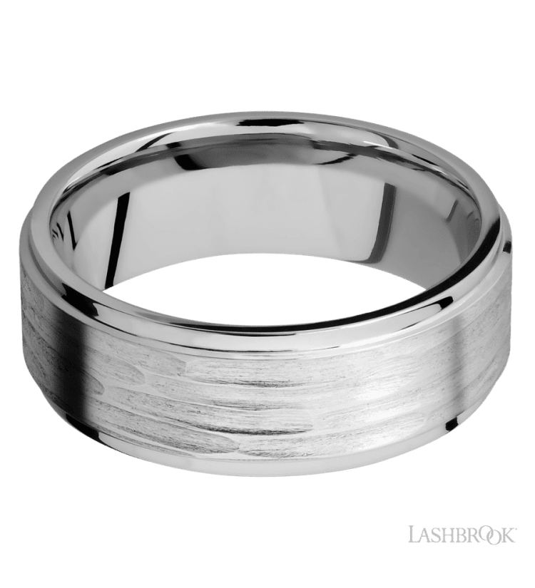 8 mm wide Flat Grooved Edges 14K White Gold band. - Diamonds By Rothschild
