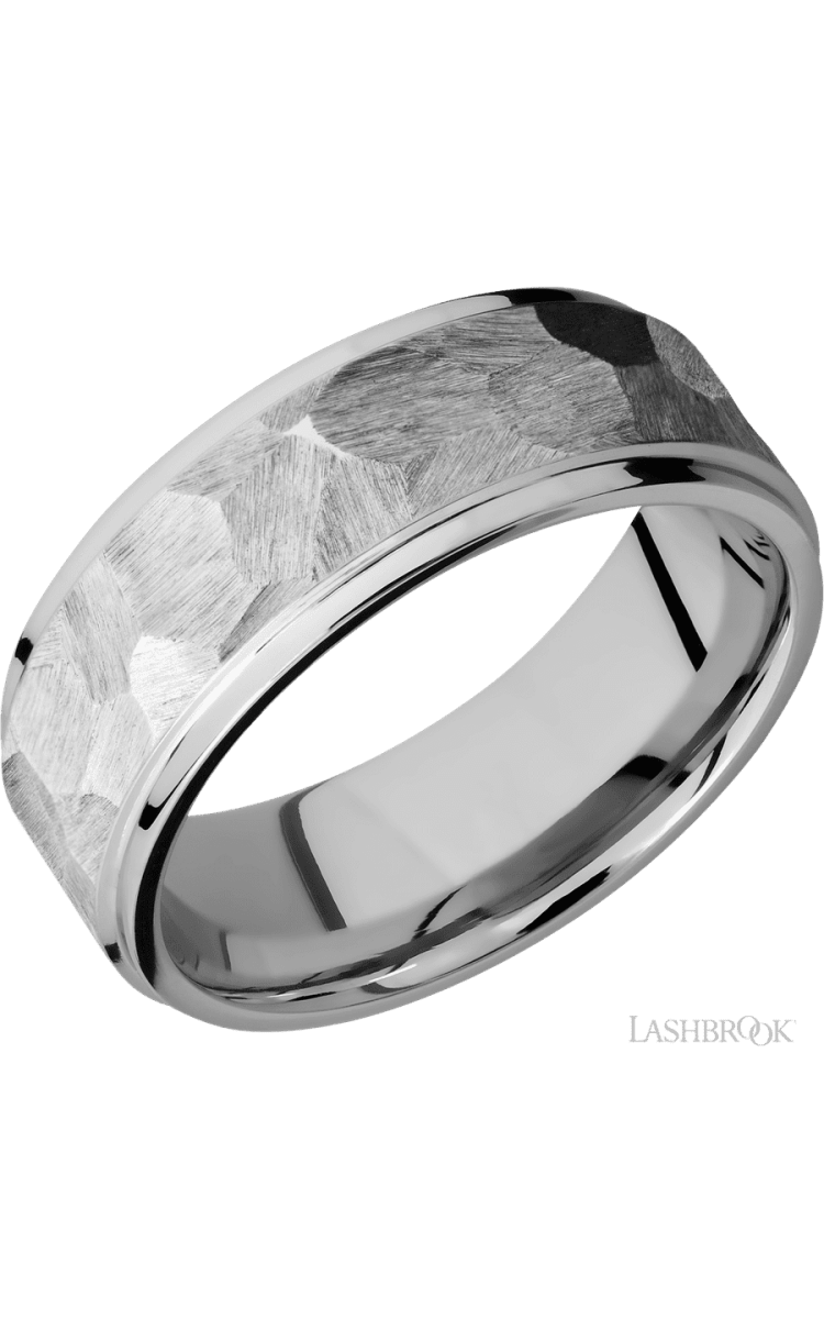 8 mm wide Flat Grooved Edges 14K White Gold band. - Diamonds By Rothschild