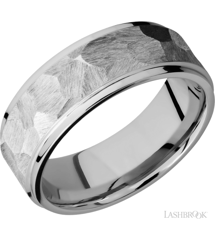 8 mm wide Flat Grooved Edges 14K White Gold band. - Diamonds By Rothschild