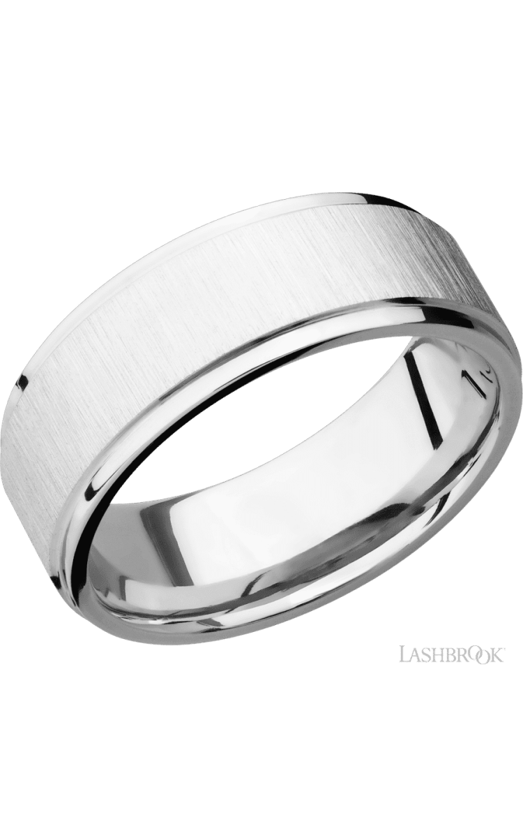 8 mm wide Flat Grooved Edges 14K White Gold band. - Diamonds By Rothschild