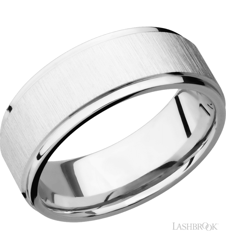 8 mm wide Flat Grooved Edges 14K White Gold band. - Diamonds By Rothschild