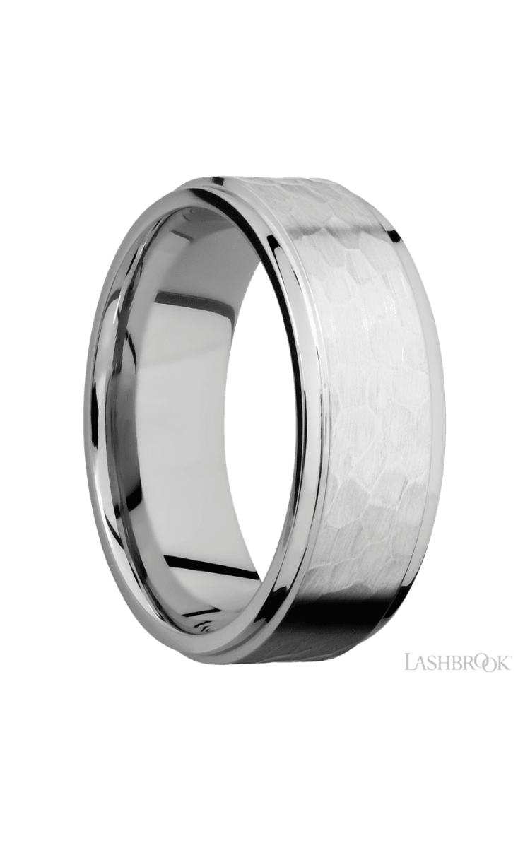 8 mm wide Flat Grooved Edges 14K White Gold band. - Diamonds By Rothschild