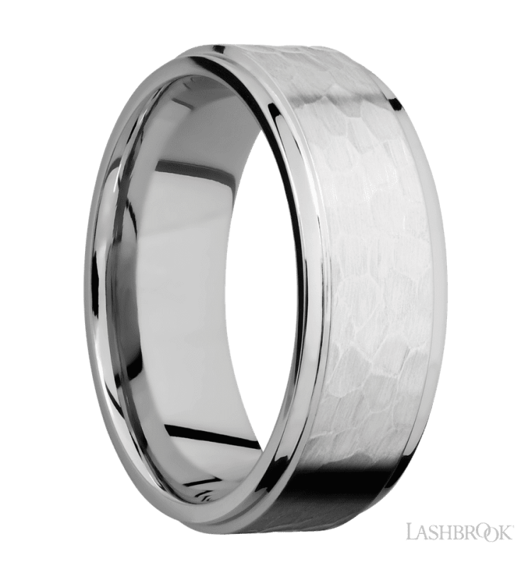 8 mm wide Flat Grooved Edges 14K White Gold band. - Diamonds By Rothschild