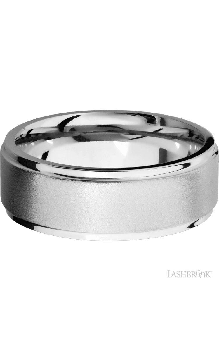 8 mm wide Flat Grooved Edges 14K White Gold band. - Diamonds By Rothschild