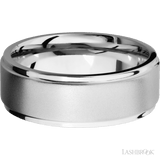 8 mm wide Flat Grooved Edges 14K White Gold band. - Diamonds By Rothschild