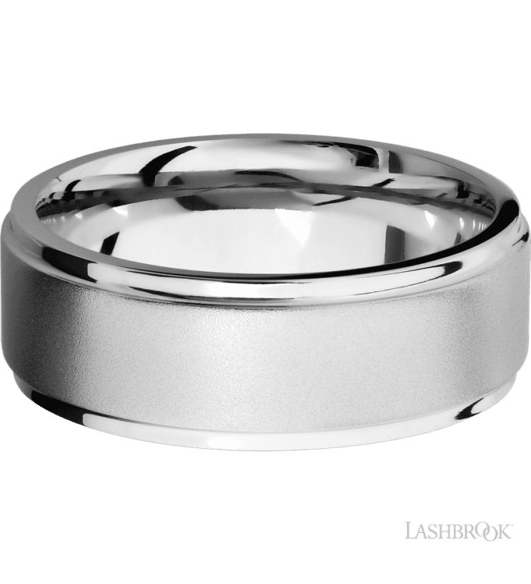 8 mm wide Flat Grooved Edges 14K White Gold band. - Diamonds By Rothschild