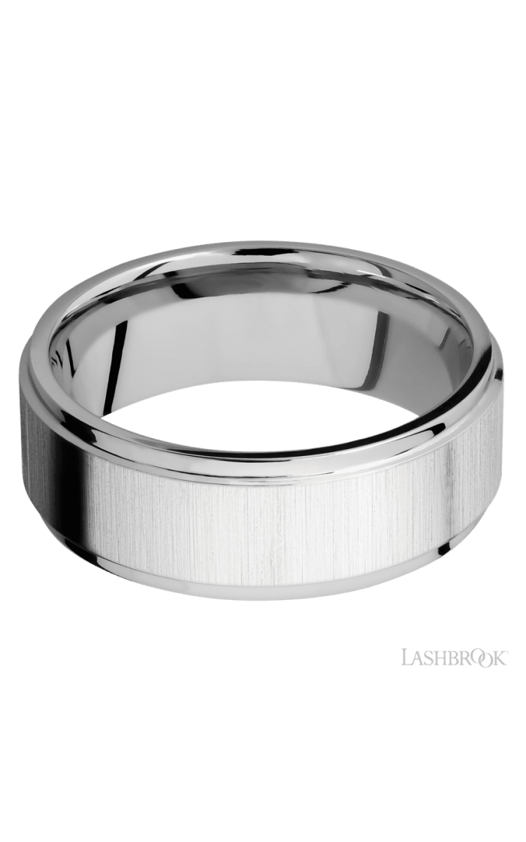 8 mm wide Flat Grooved Edges 14K White Gold band. - Diamonds By Rothschild