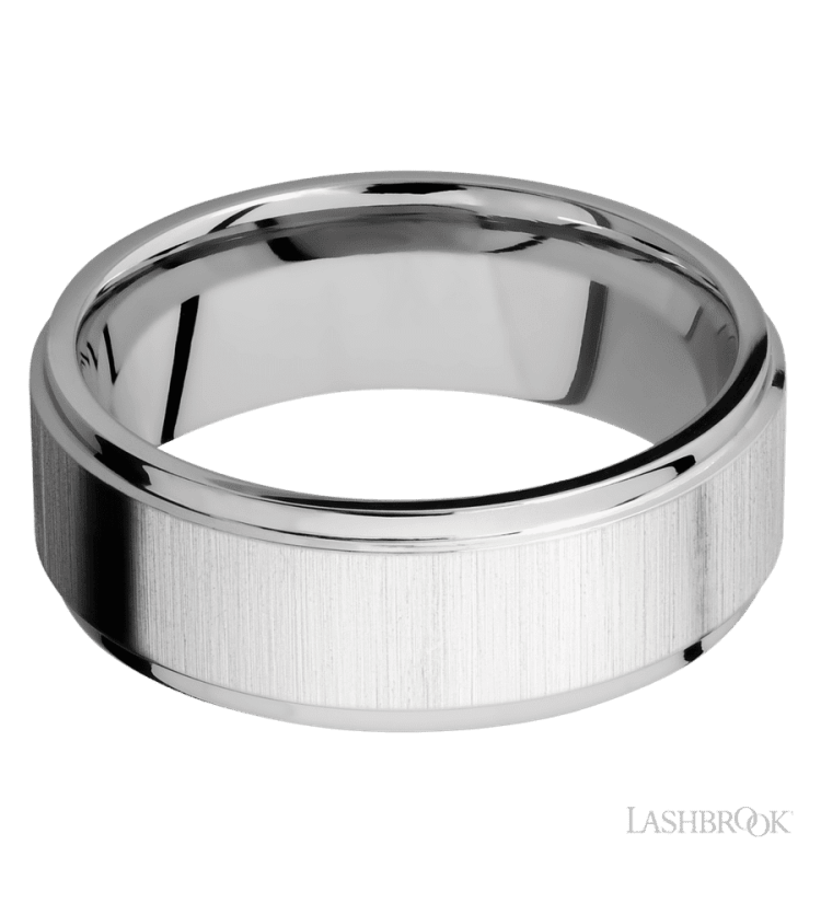 8 mm wide Flat Grooved Edges 14K White Gold band. - Diamonds By Rothschild