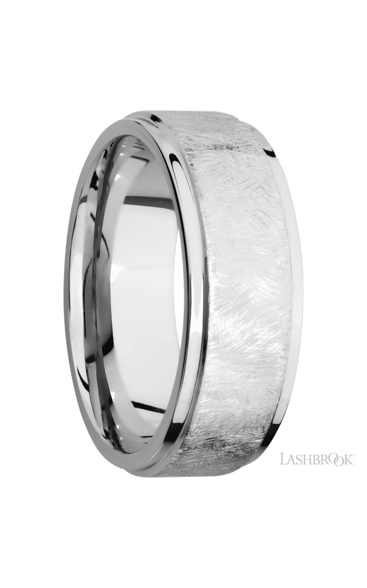 8 mm wide Flat Grooved Edges 14K White Gold band. - Diamonds By Rothschild