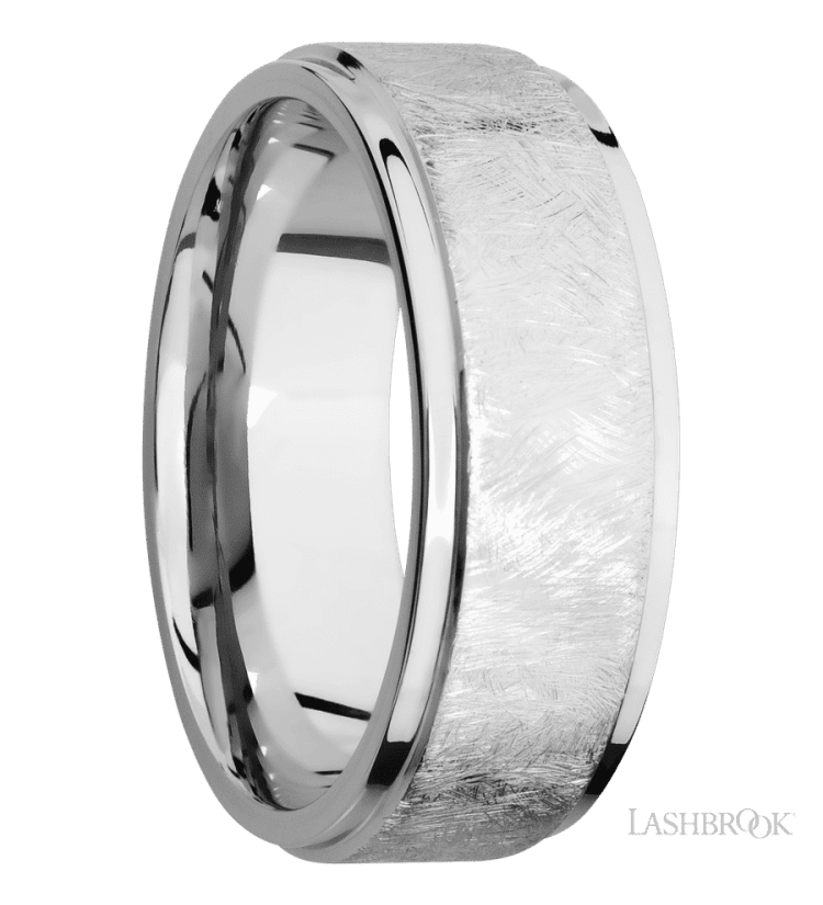 8 mm wide Flat Grooved Edges 14K White Gold band. - Diamonds By Rothschild