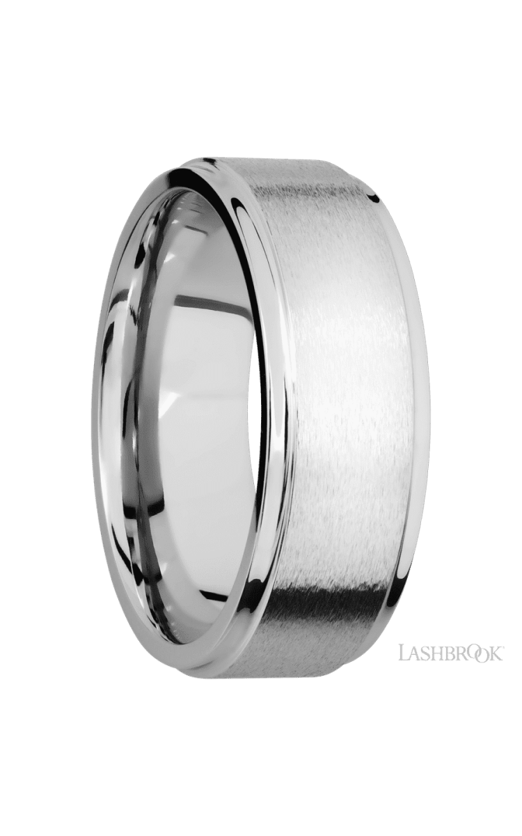8 mm wide Flat Grooved Edges 14K White Gold band. - Diamonds By Rothschild