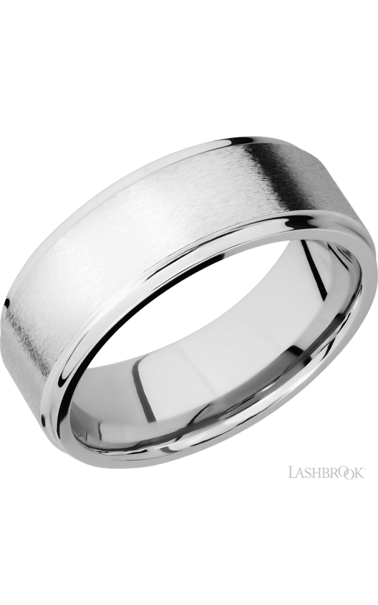 8 mm wide Flat Grooved Edges 14K White Gold band. - Diamonds By Rothschild