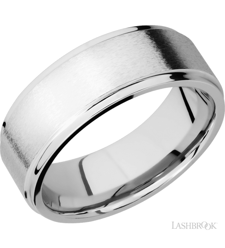 8 mm wide Flat Grooved Edges 14K White Gold band. - Diamonds By Rothschild