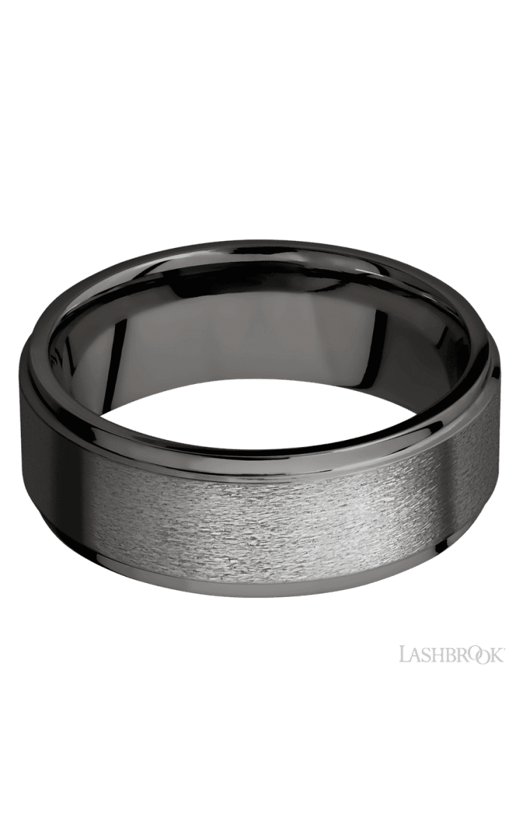 8 mm wide Flat Grooved Edges Tantalum Noir band. - Diamonds By Rothschild