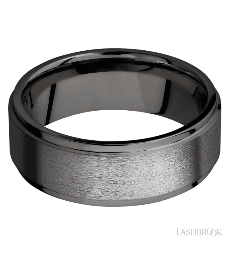8 mm wide Flat Grooved Edges Tantalum Noir band. - Diamonds By Rothschild