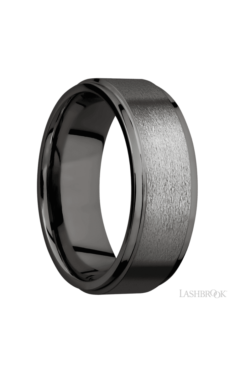 8 mm wide Flat Grooved Edges Tantalum Noir band. - Diamonds By Rothschild
