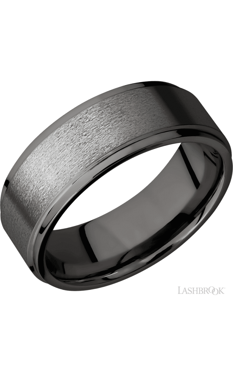 8 mm wide Flat Grooved Edges Tantalum Noir band. - Diamonds By Rothschild