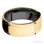 8 mm wide Flat Stepped Edges Milgrain 14K Yellow Gold band featuring a Zirconium sleeve. - Diamonds By Rothschild