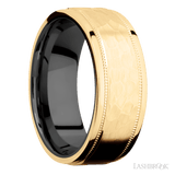 8 mm wide Flat Stepped Edges Milgrain 14K Yellow Gold band featuring a Zirconium sleeve. - Diamonds By Rothschild