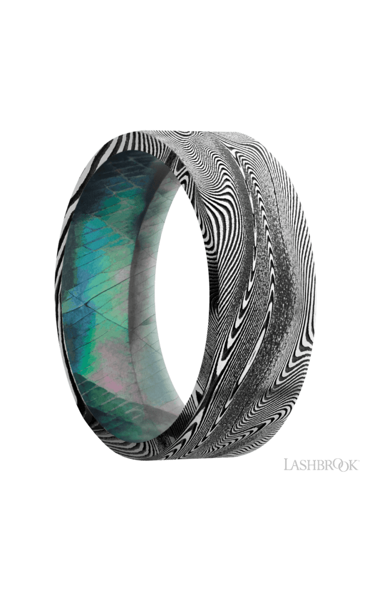 8 mm wide Flat Tightweave band featuring a Black Mother of Pearl sleeve. - Diamonds By Rothschild