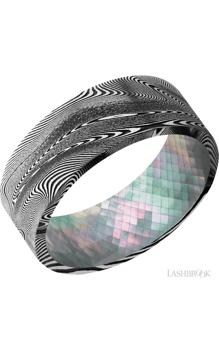 8 mm wide Flat Tightweave band featuring a Black Mother of Pearl sleeve. - Diamonds By Rothschild