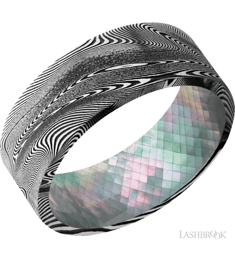 8 mm wide Flat Tightweave band featuring a Black Mother of Pearl sleeve. - Diamonds By Rothschild