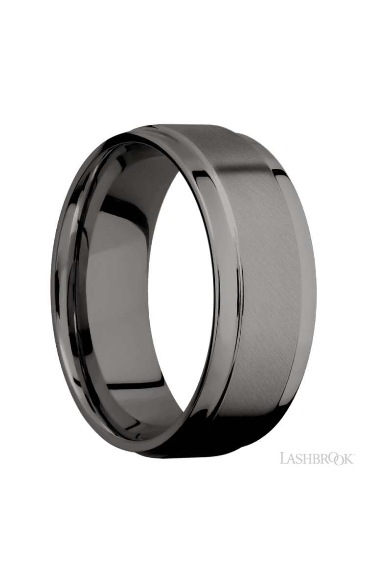 8 mm wide Flat Wide Grooved Edges Tantalum Noir band. - Diamonds By Rothschild