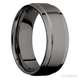 8 mm wide Flat Wide Grooved Edges Tantalum Noir band. - Diamonds By Rothschild