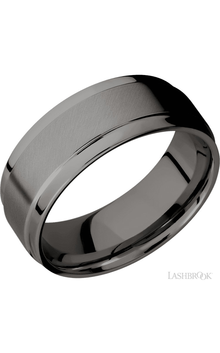 8 mm wide Flat Wide Grooved Edges Tantalum Noir band. - Diamonds By Rothschild