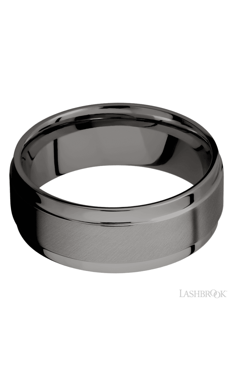 8 mm wide Flat Wide Grooved Edges Tantalum Noir band. - Diamonds By Rothschild