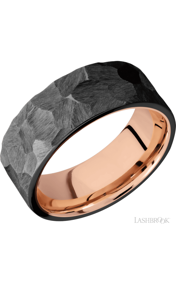 8 mm wide Flat Zirconium band featuring a 14K Rose Gold sleeve. - Diamonds By Rothschild