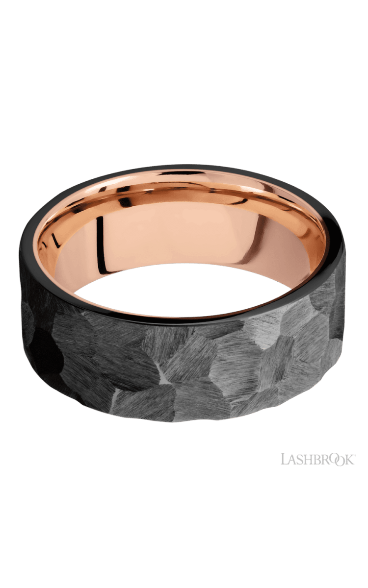8 mm wide Flat Zirconium band featuring a 14K Rose Gold sleeve. - Diamonds By Rothschild
