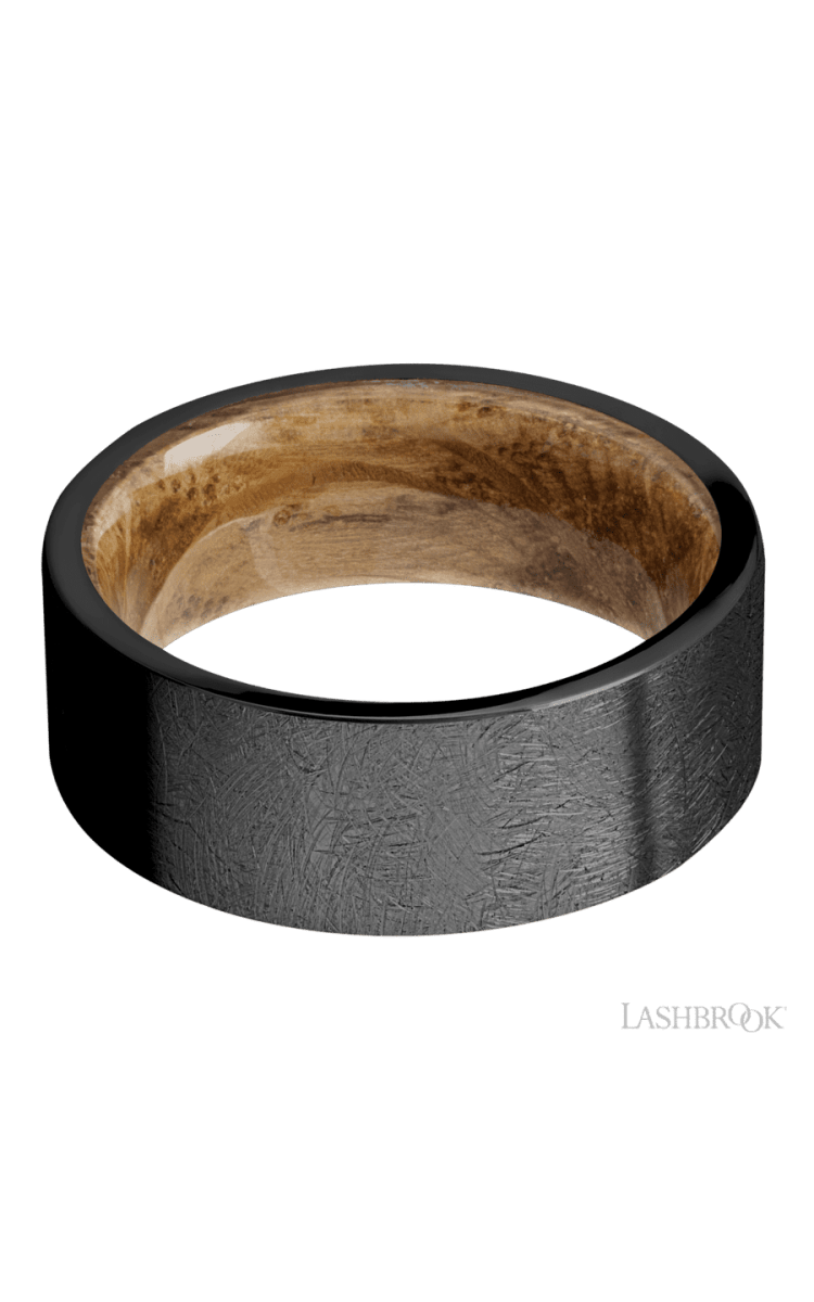 8 mm wide Flat Zirconium band featuring a Whiskey Barrel sleeve. - Diamonds By Rothschild