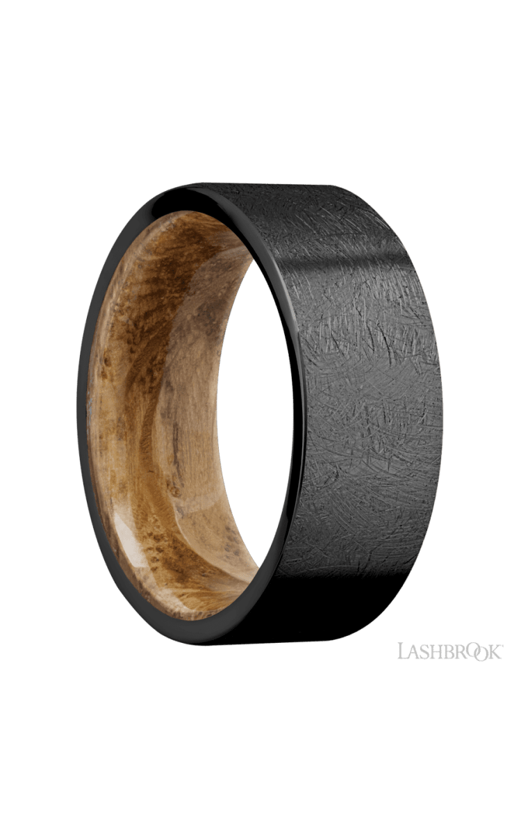 8 mm wide Flat Zirconium band featuring a Whiskey Barrel sleeve. - Diamonds By Rothschild