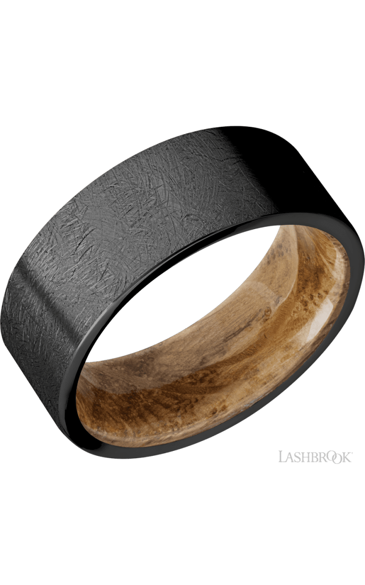 8 mm wide Flat Zirconium band featuring a Whiskey Barrel sleeve. - Diamonds By Rothschild