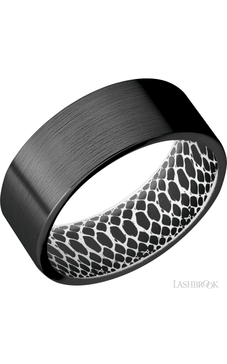 8 mm wide Flat Zirconium band featuring a White sleeve. - Diamonds By Rothschild